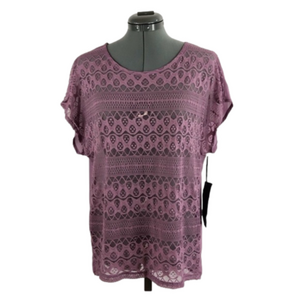 CHLOE K Mauve Sheer Lace Front Hi-Low Top. Size XS. NWT!